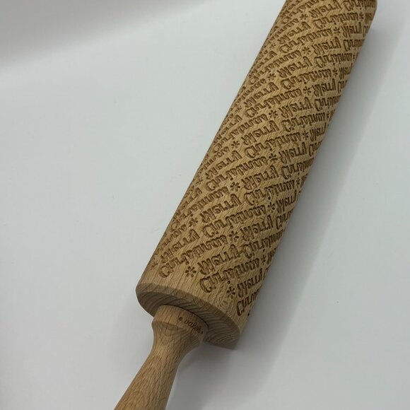 Embossed Rolling Pin Christmas/Winter "Merry Christmas" Wood BRAND NEW - Picture 2 of 6